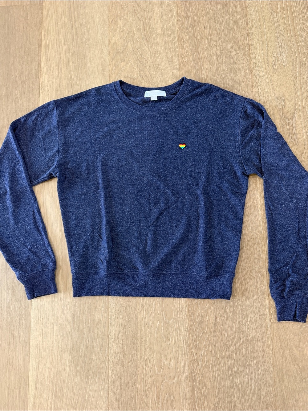 Spiritual Gangster Navy Crewneck Sweatshirt with Small Rainbow Heart